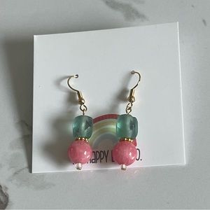 HANDMADE - Blue and Pink Beaded Earrings